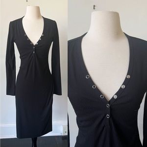 Black Henley Bodycon Midi Dress